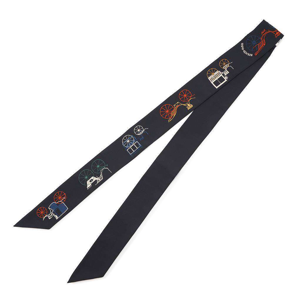 HERMES Long Twilly at Berline Blue Noir/Multicolor Silk100%