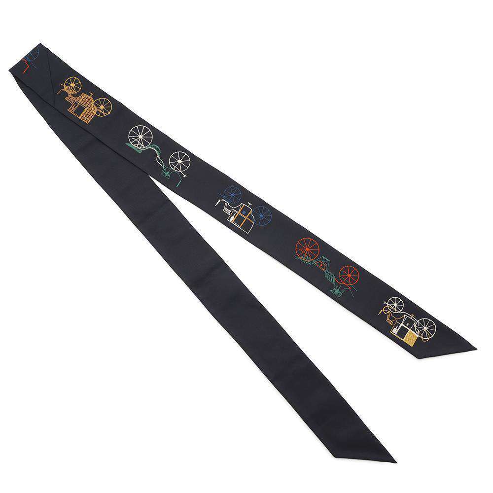 HERMES Long Twilly at Berline Blue Noir/Multicolor Silk100%