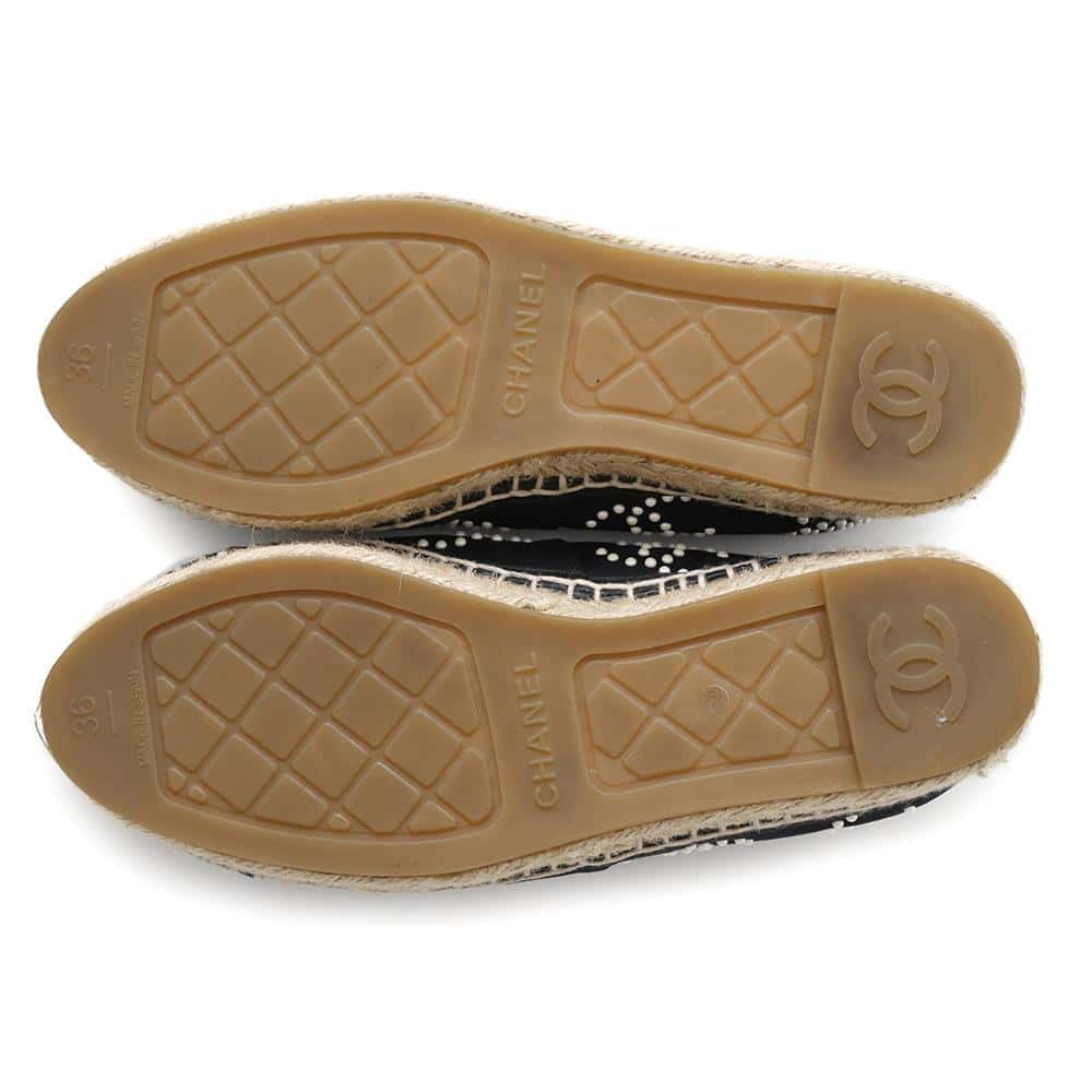 CHANEL CC Logo Pearl espadrilles BlackG38628 Jersey Patent Leather Size 36C