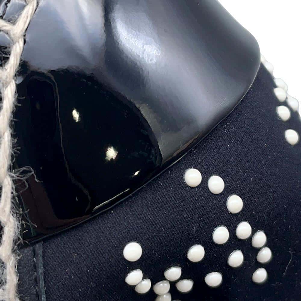 CHANEL CC Logo Pearl espadrilles BlackG38628 Jersey Patent Leather Size 36C