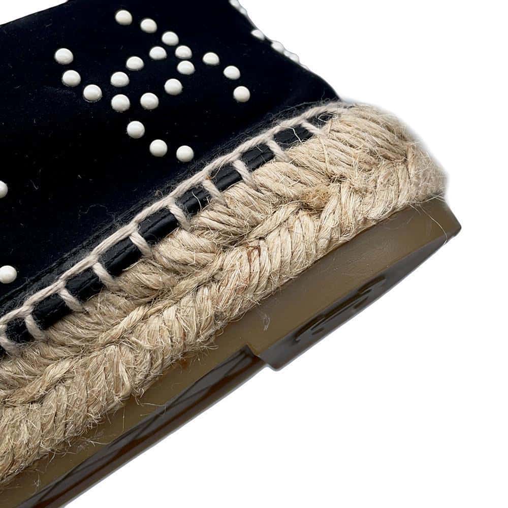 CHANEL CC Logo Pearl espadrilles BlackG38628 Jersey Patent Leather Size 36C