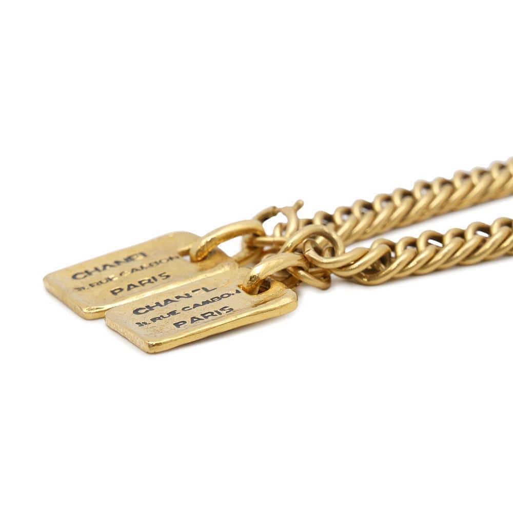 CHANEL Cambon Plate Chain Necklace Gold Metal