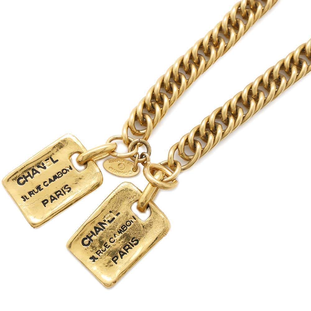 CHANEL Cambon Plate Chain Necklace Gold Metal
