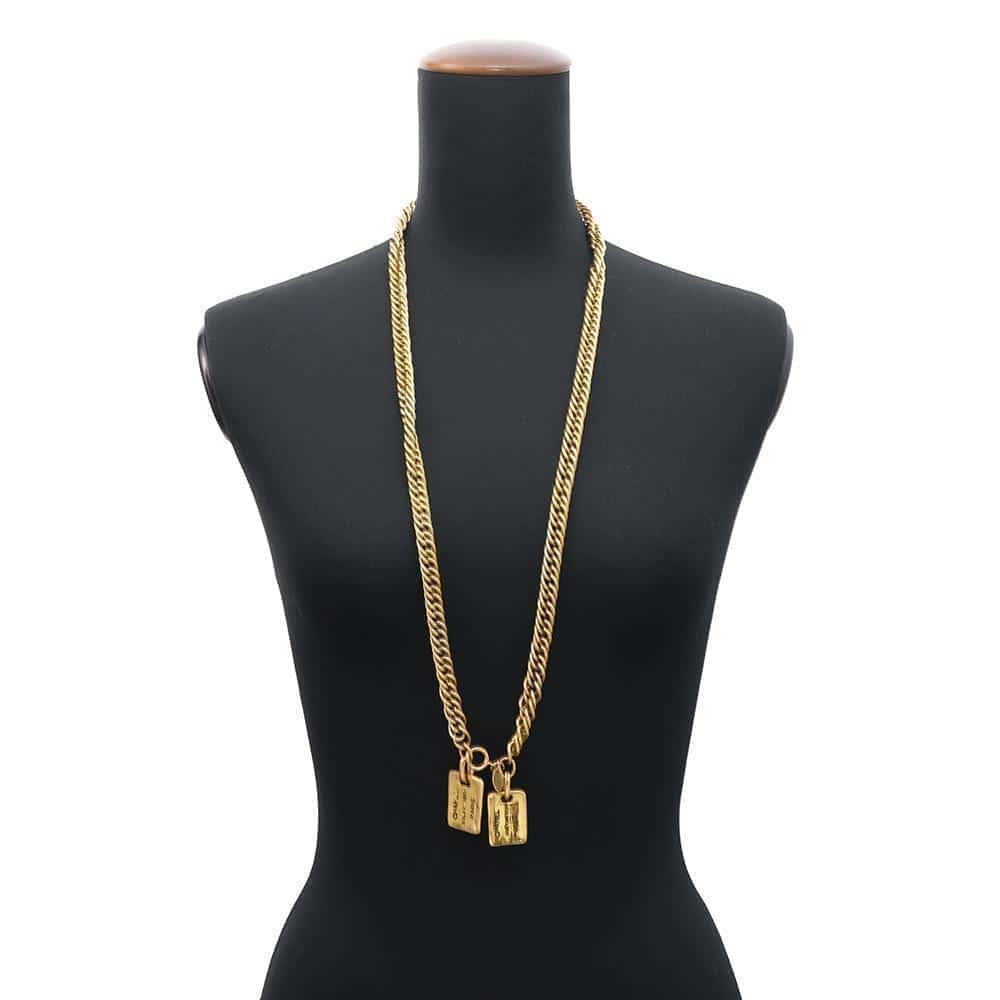 CHANEL Cambon Plate Chain Necklace Gold Metal