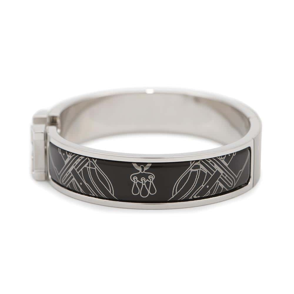 HERMES Clic Clac H Size PM Black/Silver Enamel Metal