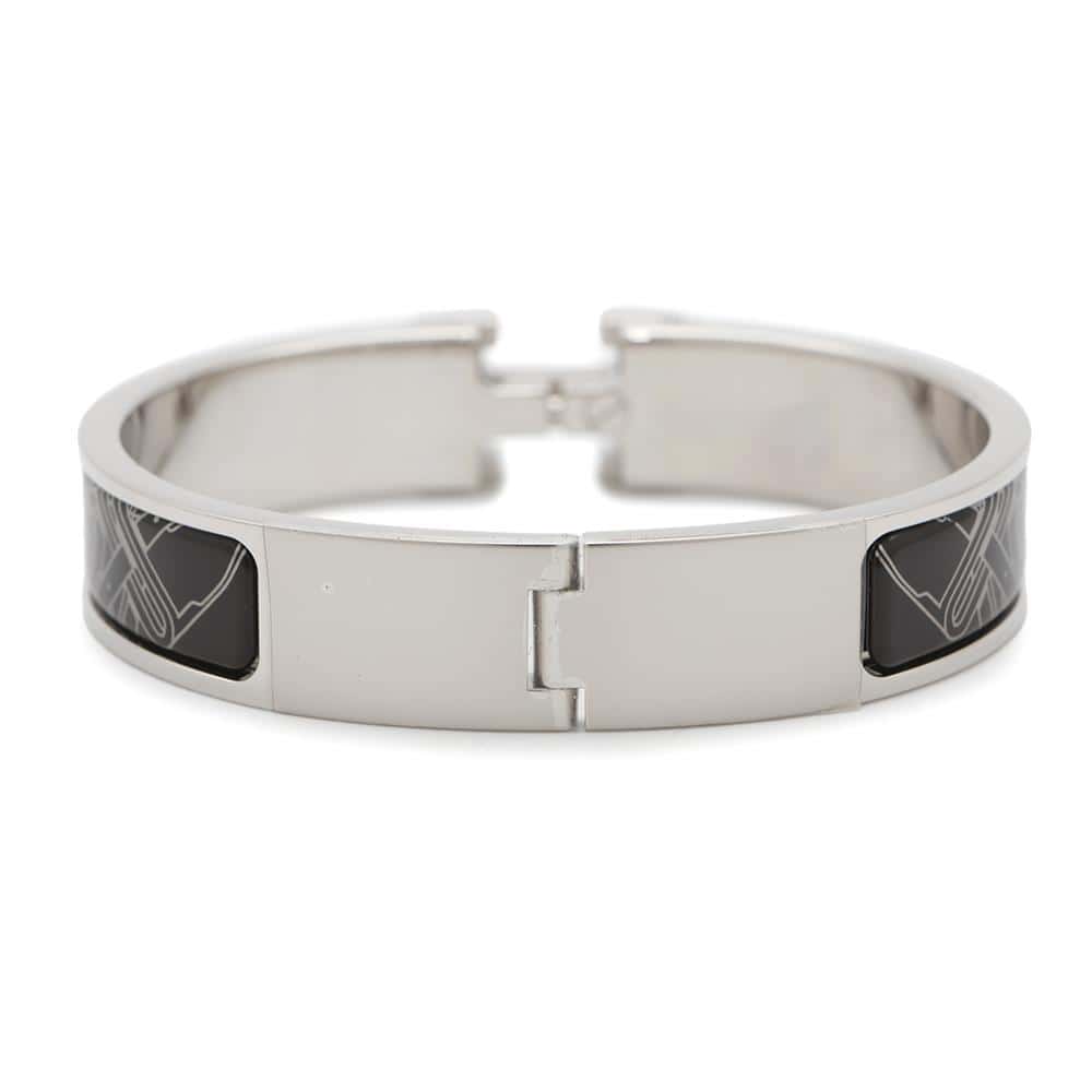 HERMES Clic Clac H Size PM Black/Silver Enamel Metal