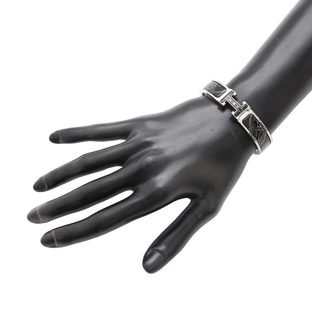 HERMES Clic Clac H Size PM Black/Silver Enamel Metal