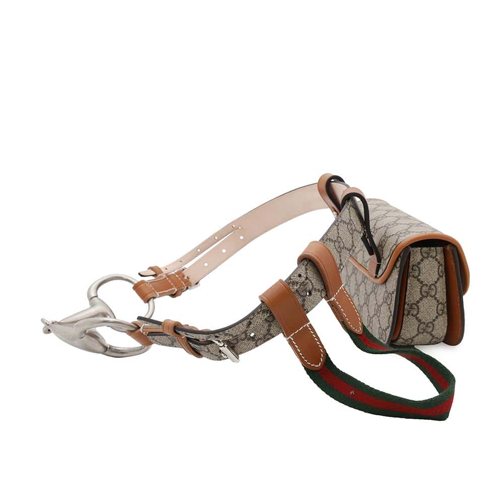 GUCCI GG Supreme Bamboo1947 Belt Bag Beige/Brown681137 PVC Leather Size Mini