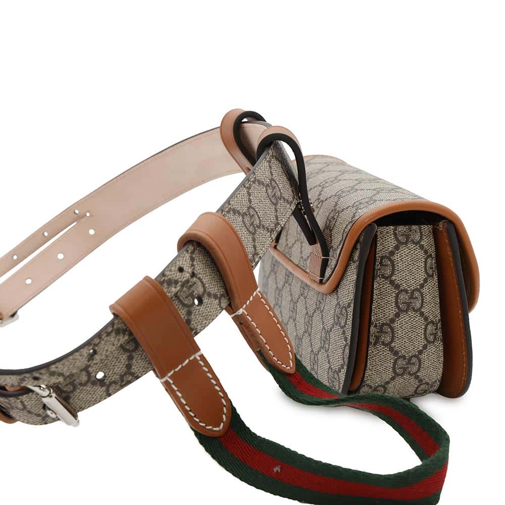 GUCCI GG Supreme Bamboo1947 Belt Bag Beige/Brown681137 PVC Leather Size Mini
