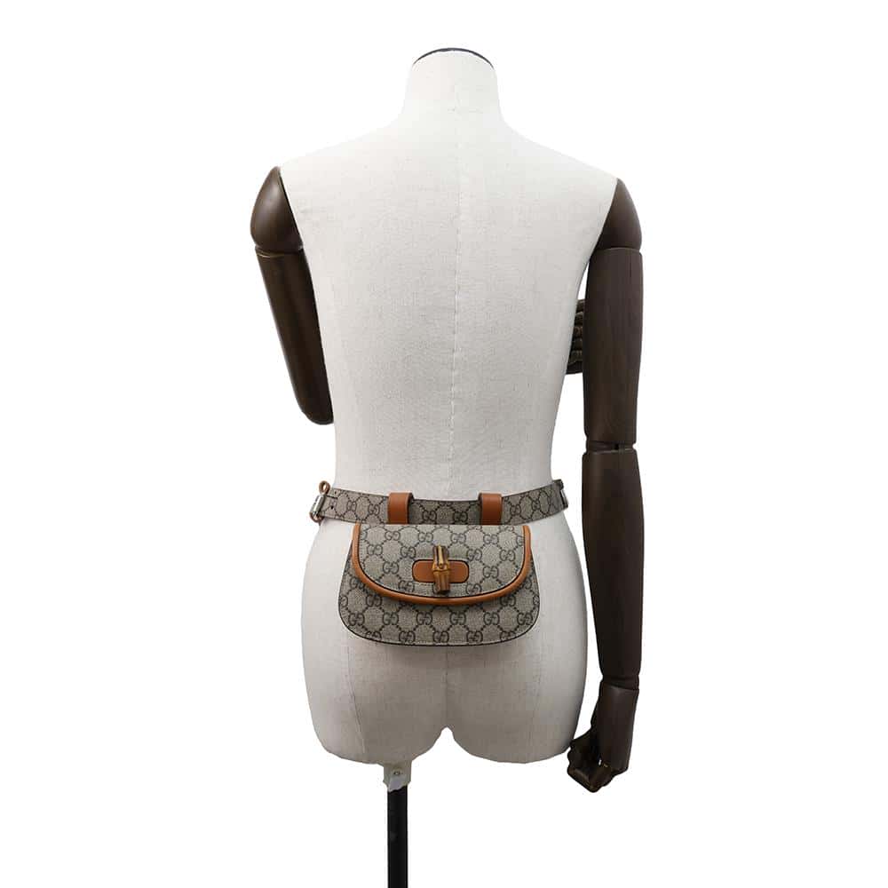 GUCCI GG Supreme Bamboo1947 Belt Bag Beige/Brown681137 PVC Leather Size Mini