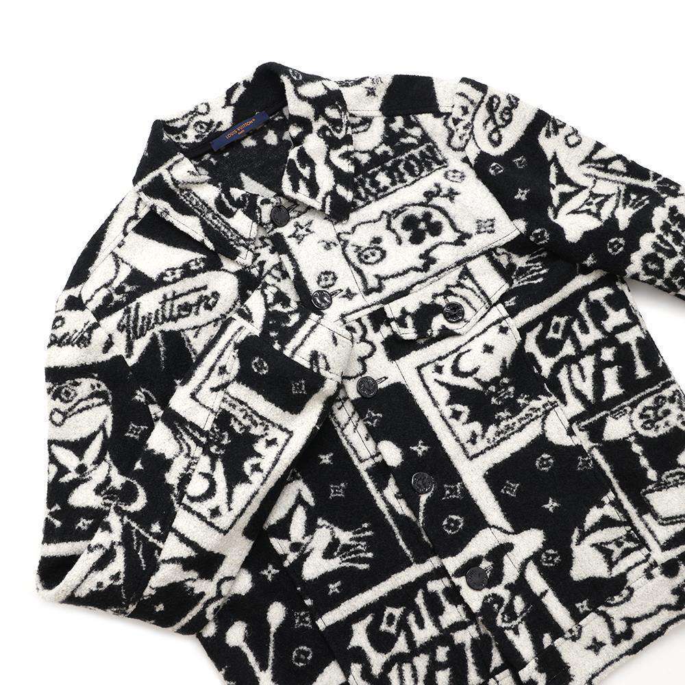 LOUIS VUITTON LV Comic Book Lacquer Jacket Size M White/Black1AB5DO Wool 90% Nylon10%