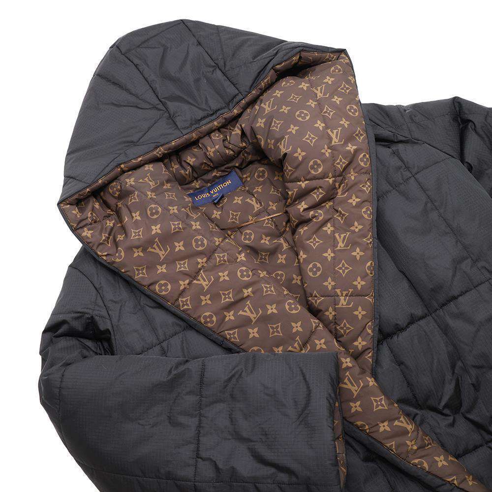 LOUIS VUITTON Short pillow puffer wrap coat Size 38 Black/Brown1AA8YC Nylon100% Leather