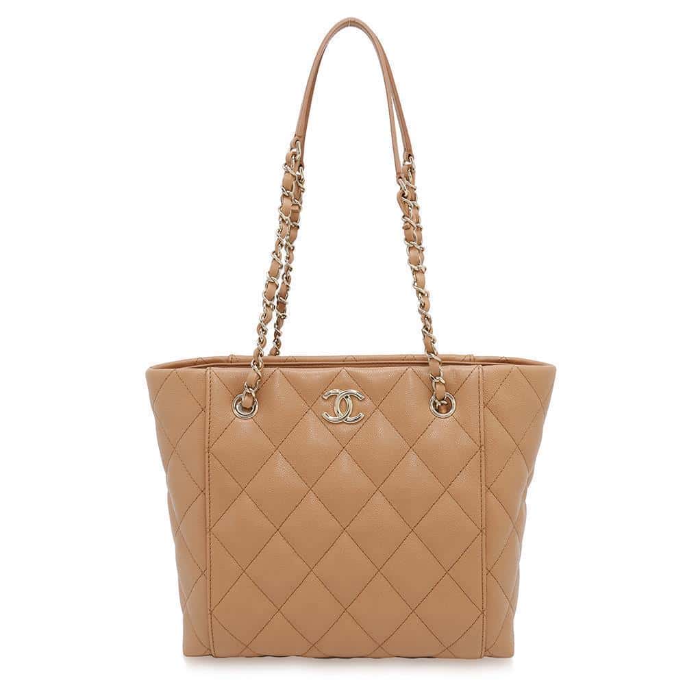 CHANEL CC Logo Matelasse Chain Tote CaramelAS3818 Caviar Leather