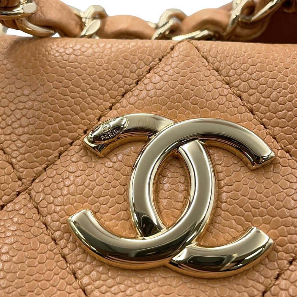 CHANEL CC Logo Matelasse Chain Tote CaramelAS3818 Caviar Leather