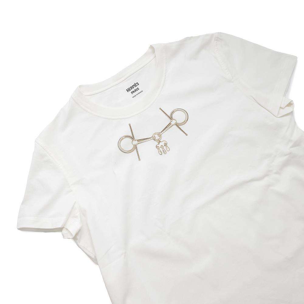 HERMES T-Shirt Cartouche "Mall" Size 40 Blanc Casse Cotton100%