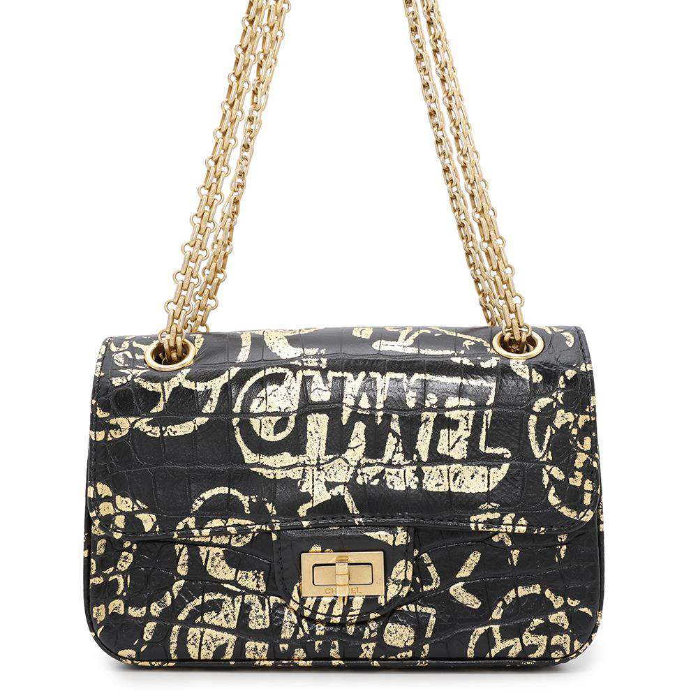 CHANEL 2.55 ChainShoulder Bag Black/GoldAS0874 Embossed Leather