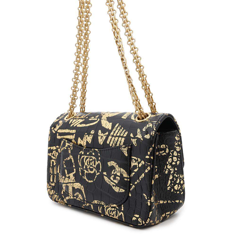 CHANEL 2.55 ChainShoulder Bag Black/GoldAS0874 Embossed Leather