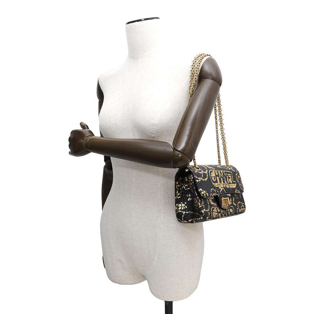 CHANEL 2.55 ChainShoulder Bag Black/GoldAS0874 Embossed Leather