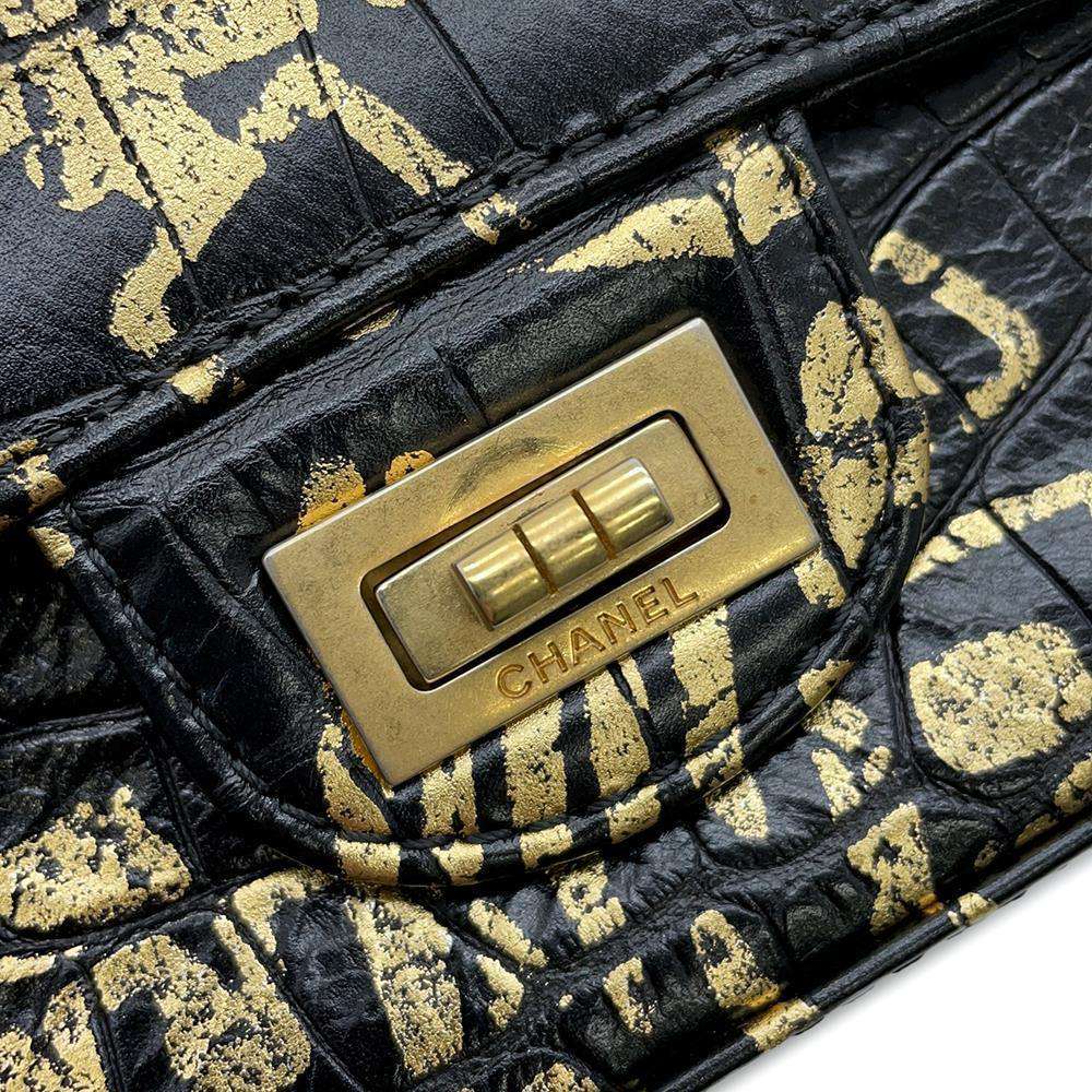 CHANEL 2.55 ChainShoulder Bag Black/GoldAS0874 Embossed Leather
