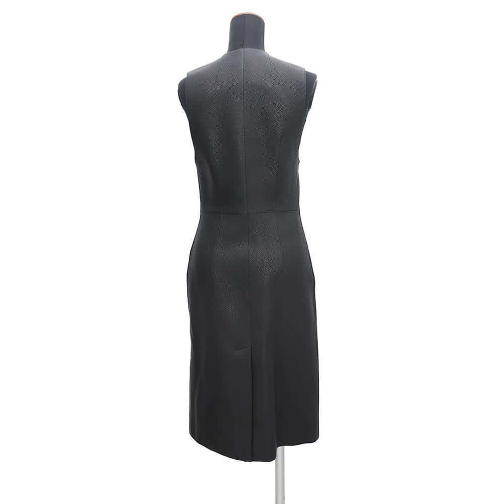 HERMES Long gilet Size 34 Black Deer Leather100%