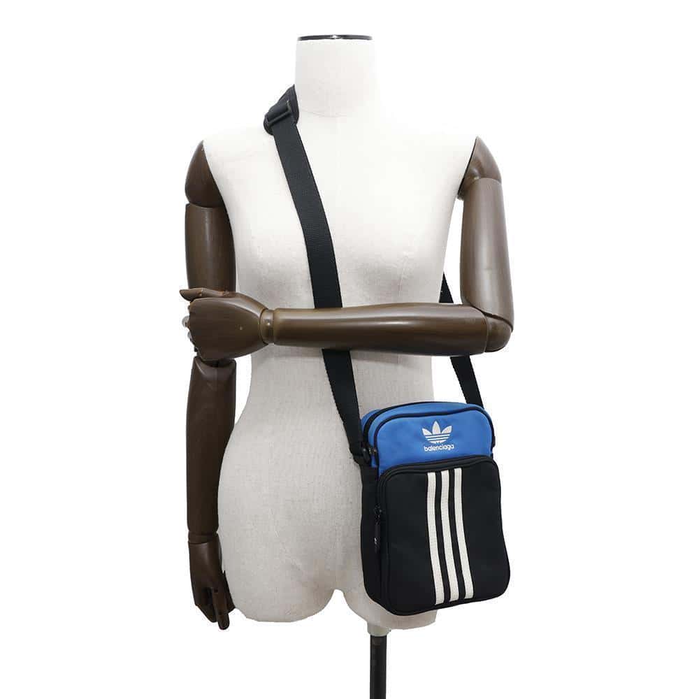 BALENCIAGA Adidas collaboration Shoulder Black/Blue725437 Nylon Canvas