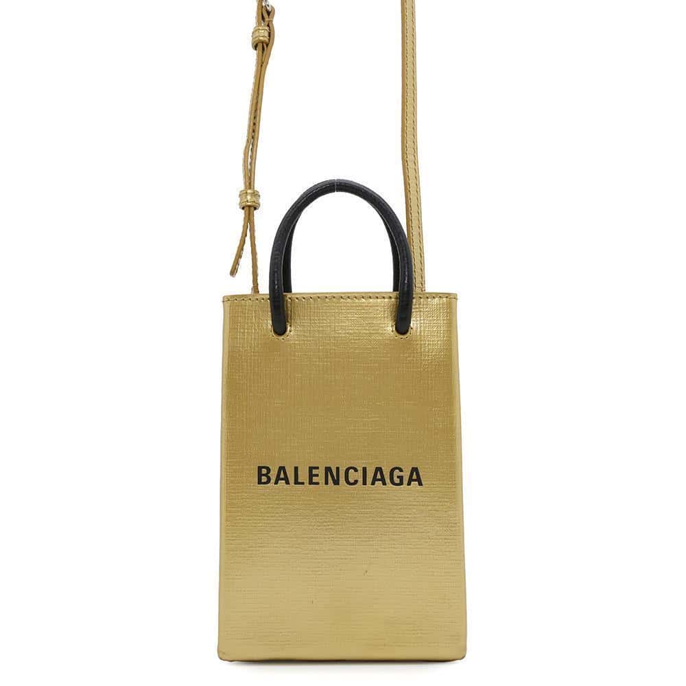 BALENCIAGA Shopping phone holder Gold593826 Leather