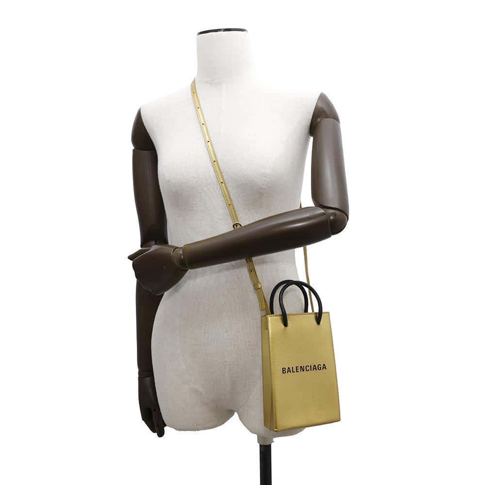 BALENCIAGA Shopping phone holder Gold593826 Leather