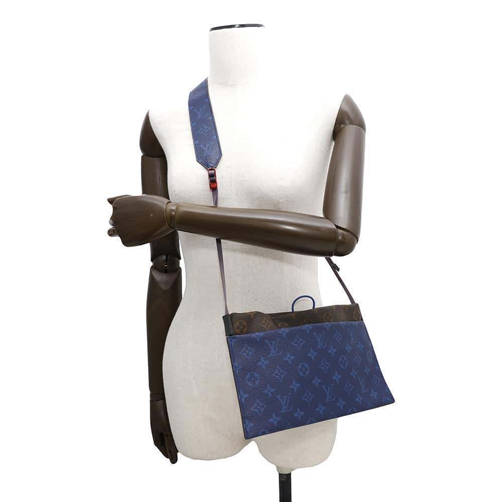 LOUIS VUITTON Split Sacoche Blue/BrownM43854 Monogram Pacific