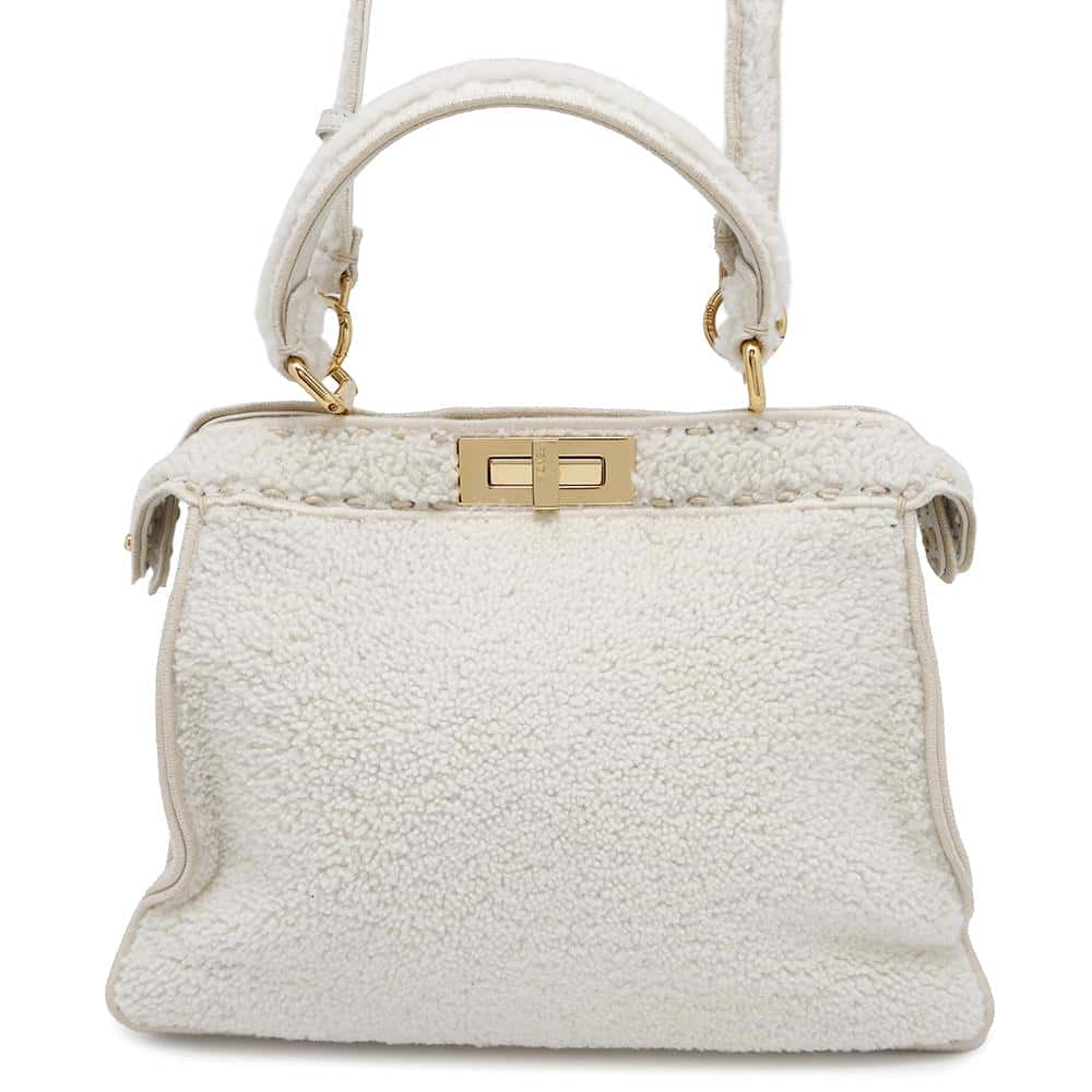FENDI Peekaboo Icy You White8BN321 Mouton Size Medium