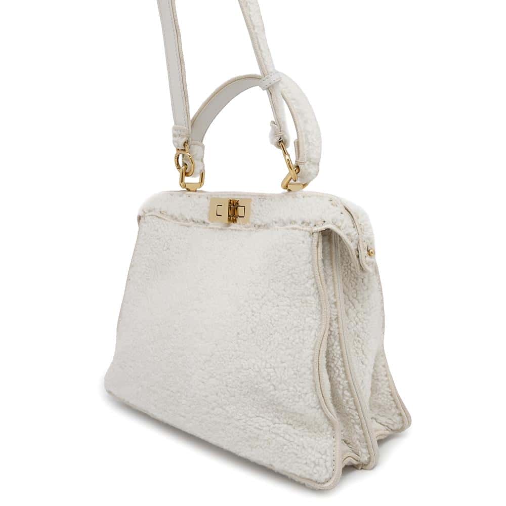 FENDI Peekaboo Icy You White8BN321 Mouton Size Medium