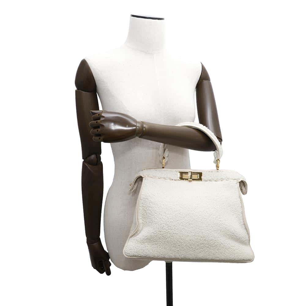 FENDI Peekaboo Icy You White8BN321 Mouton Size Medium