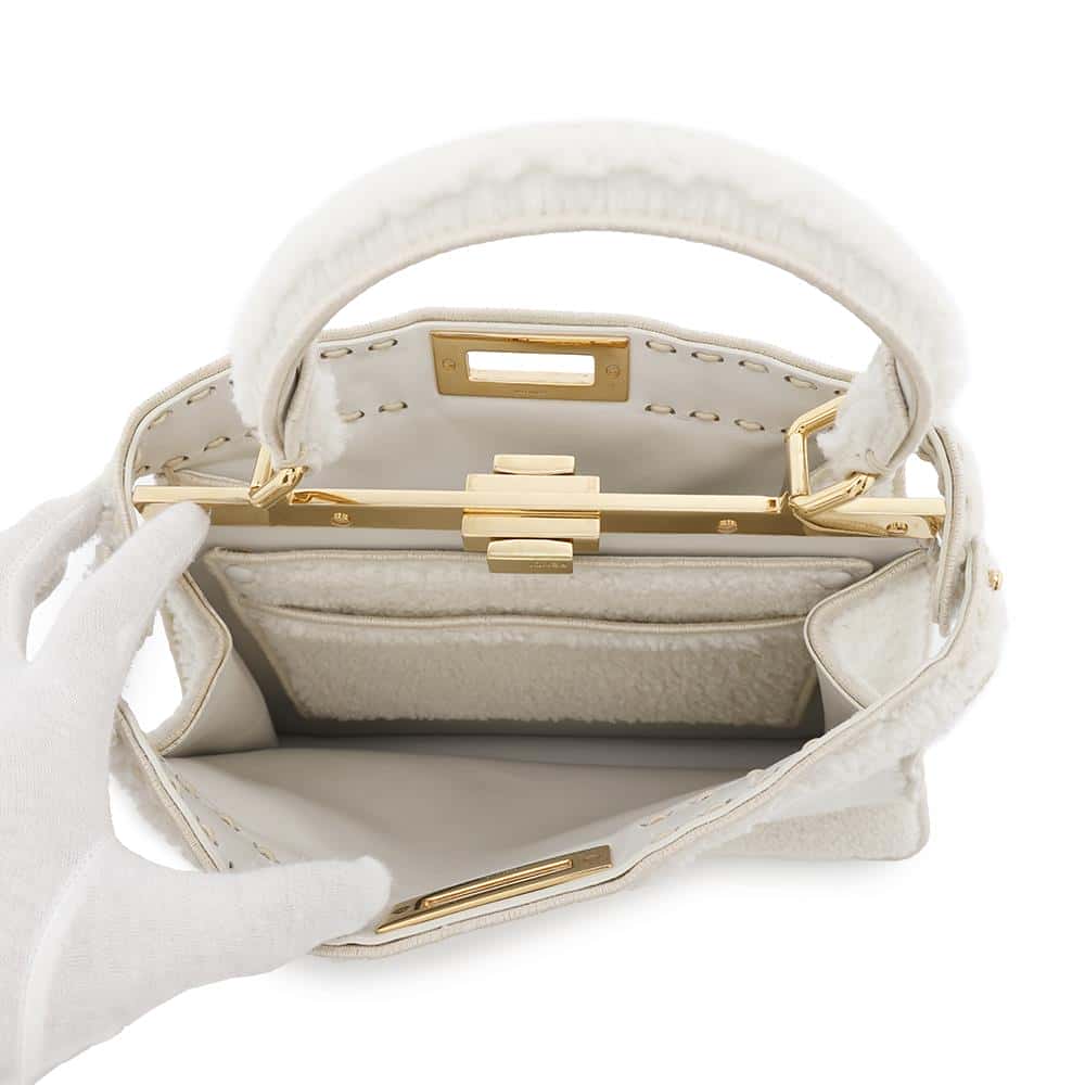 FENDI Peekaboo Icy You White8BN321 Mouton Size Medium