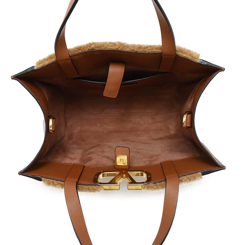 Valentino Garavani V-sling 2WAY Shoulder Brown Mouton Leather