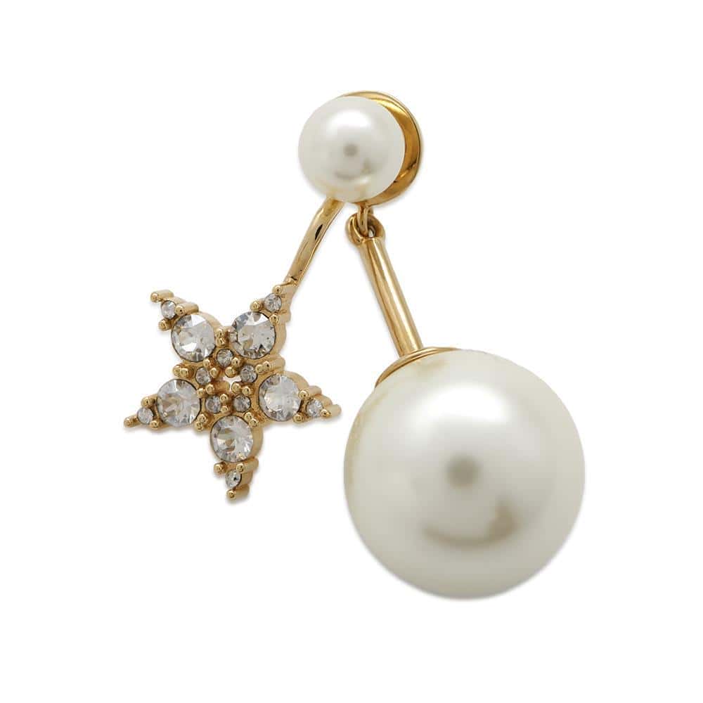 Dior Tribal earrings single Gold Metal Faux Pearl Rhinestone