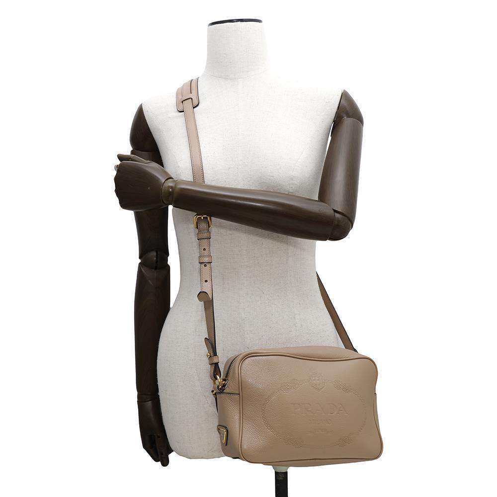 PRADA Logo Shoulder Bag Beige1BH089 Leather