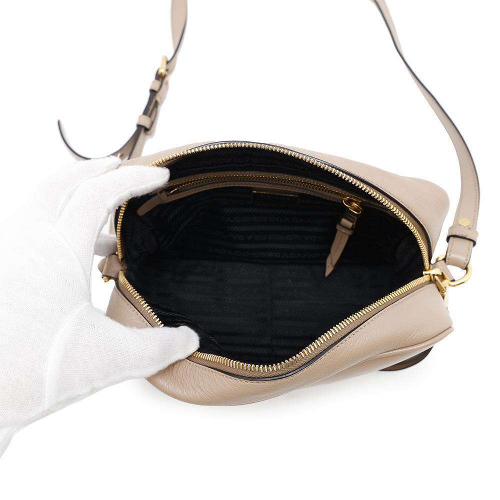PRADA Logo Shoulder Bag Beige1BH089 Leather