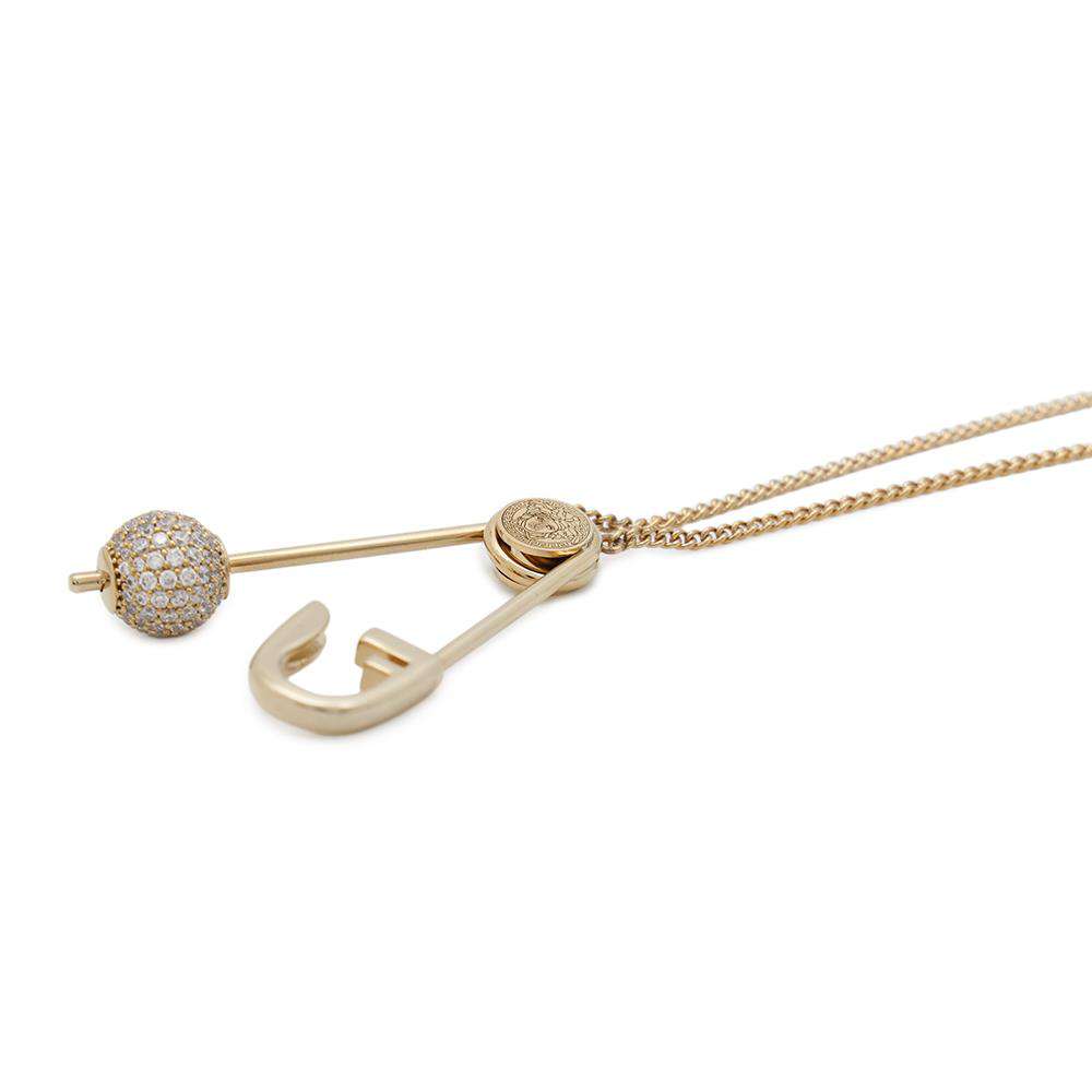 FENDI Fendace Safety Pin Motif Rhinestone Necklace Gold8AH599 A44G Gold Plated Rhinestone