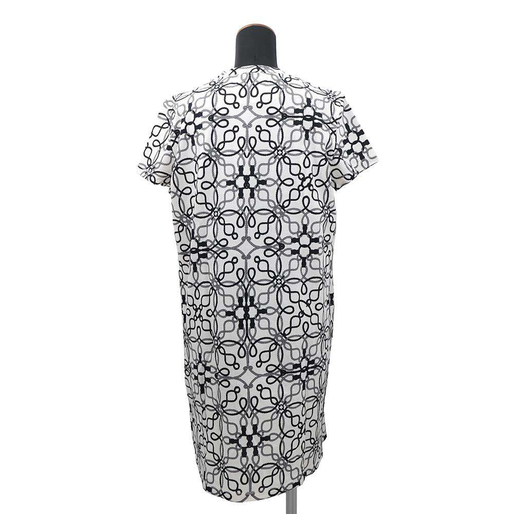 HERMES Cordriere short sleeve dress Size 40 White/Black/Gray Cotton100%