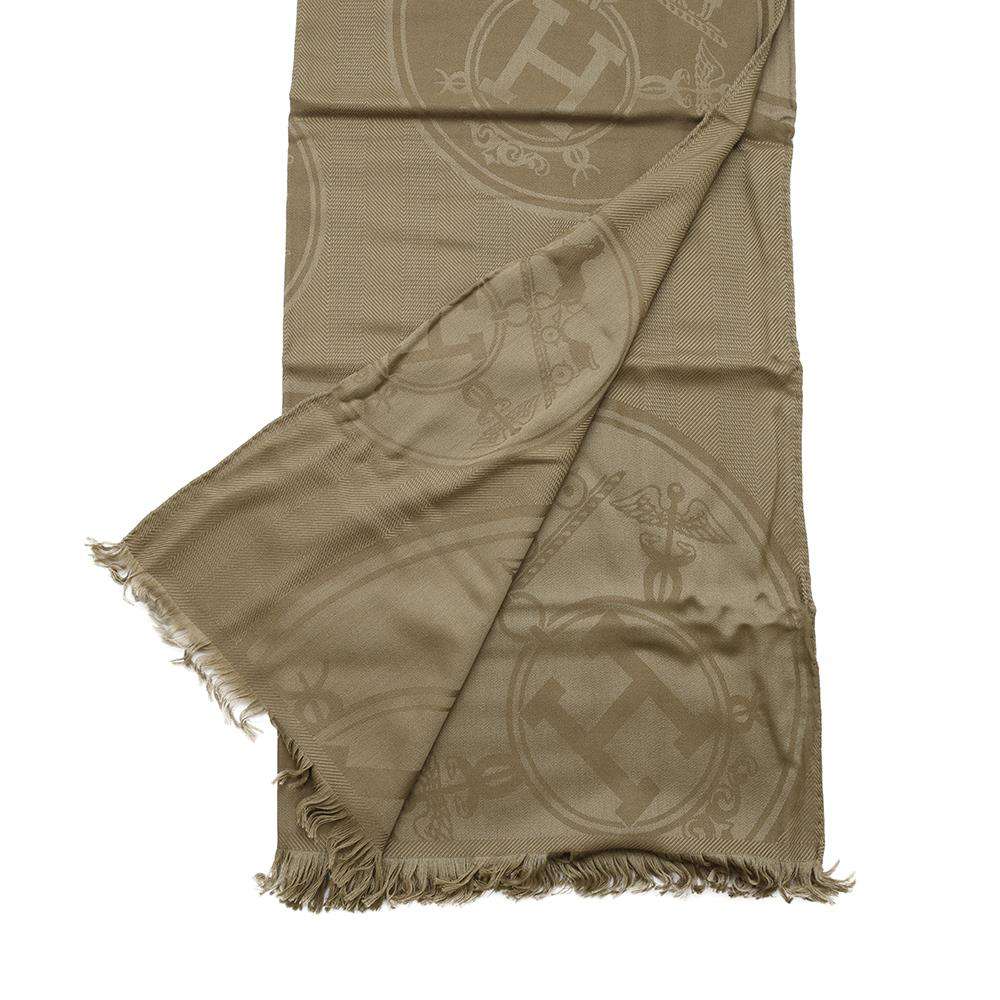 HERMES Stole "New Libris" Vert ArmyH262494S Cashmere85% Silk15%