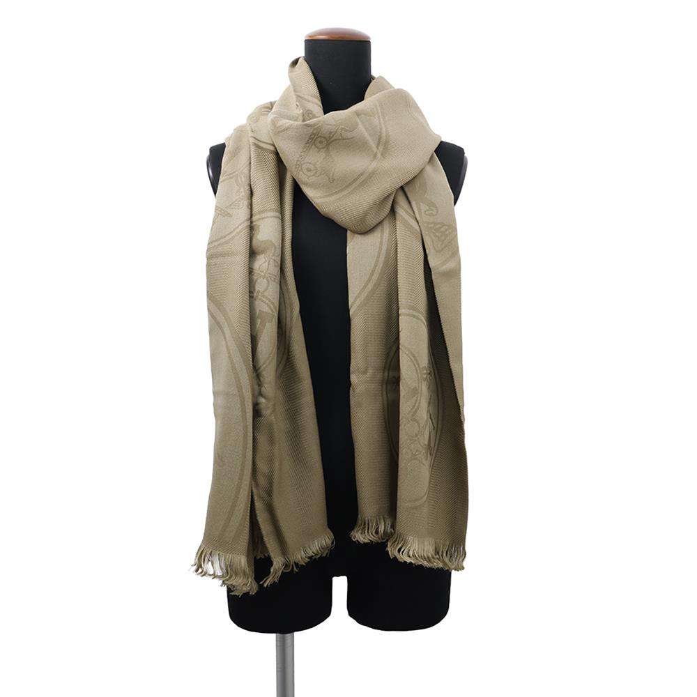 HERMES Stole "New Libris" Vert ArmyH262494S Cashmere85% Silk15%