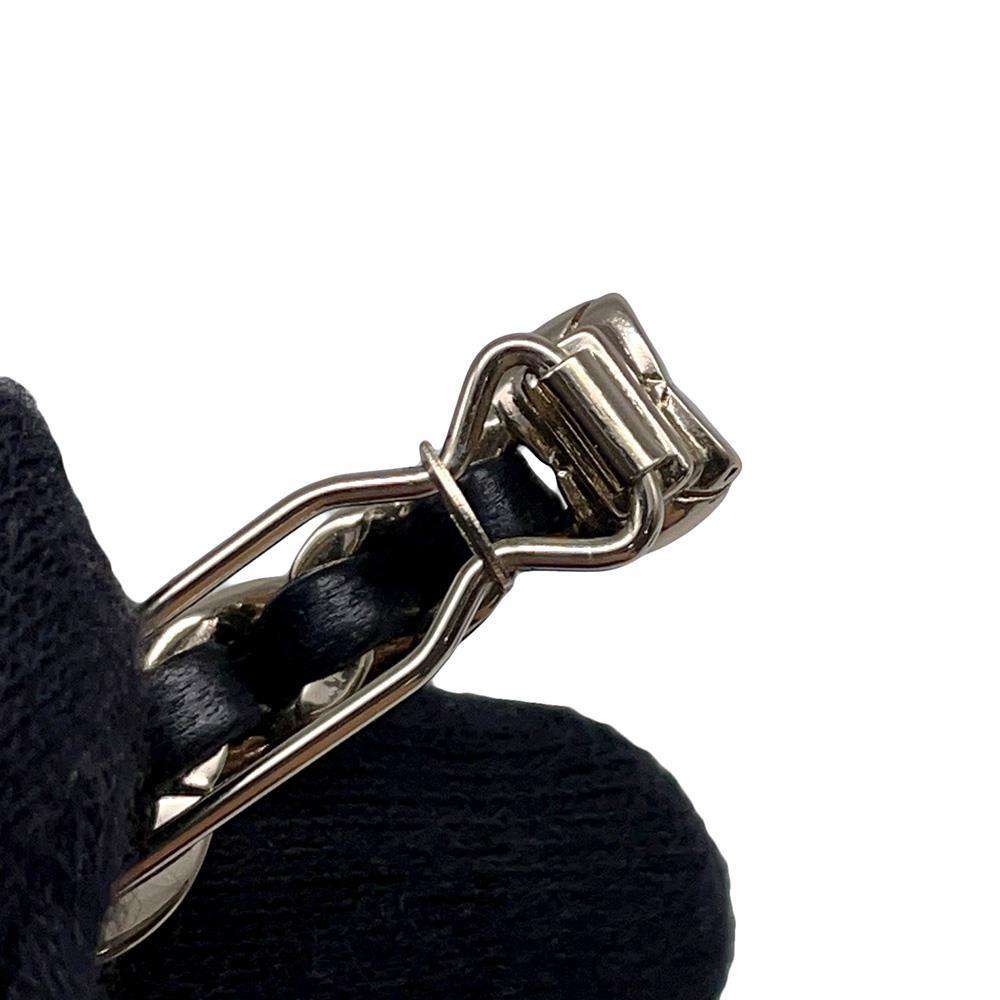CHANEL CC Logo Turnlock Hair Clip Black Metal Leather