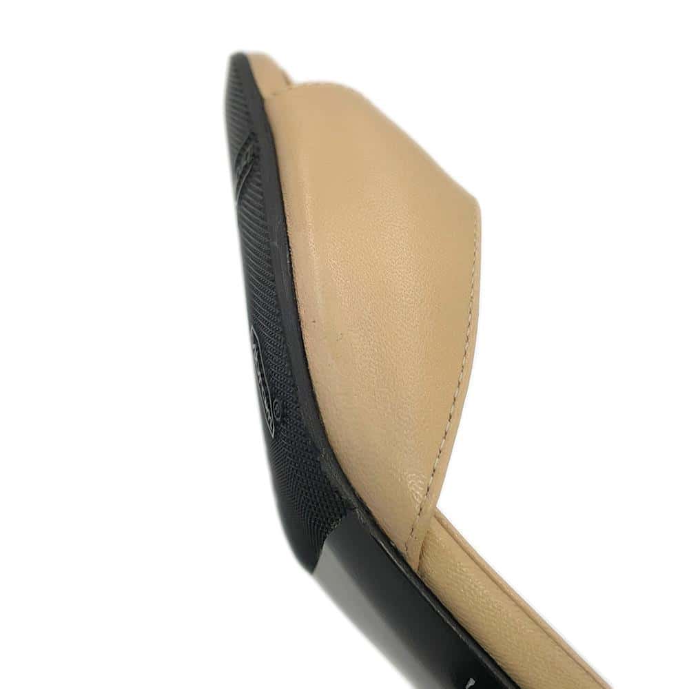 CHANEL Double Chain EncreStrap Heel Sandals Beige/BlackG45094 Leather Size 35H
