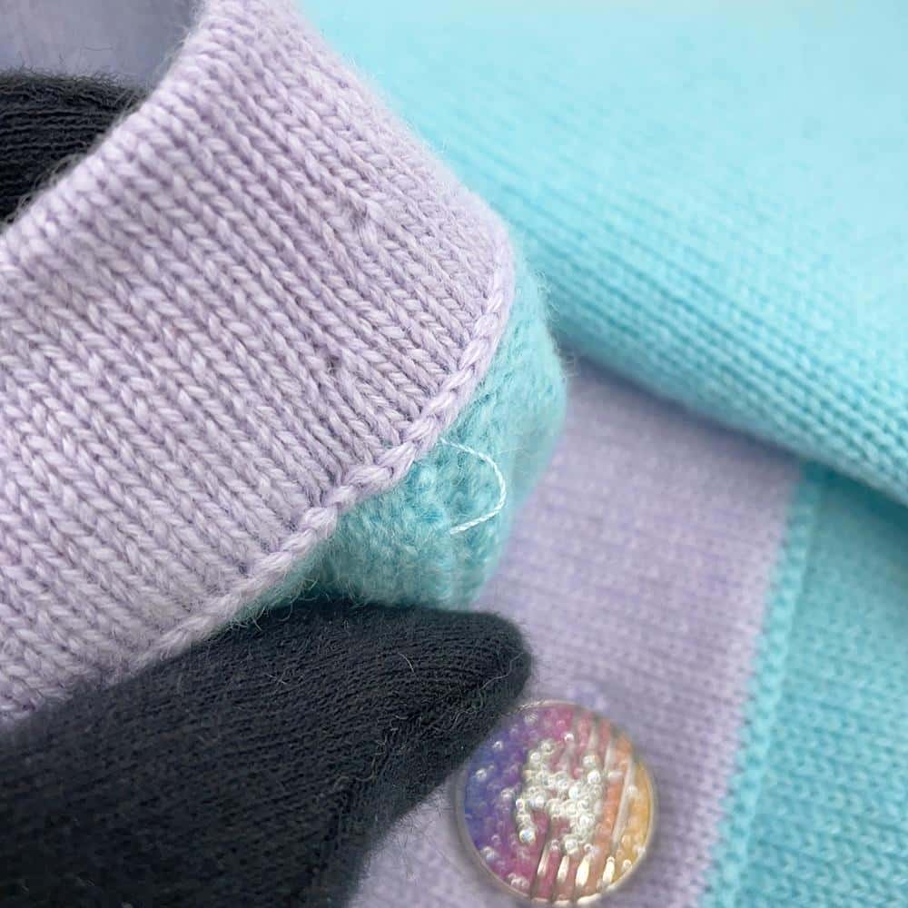 CHANEL cardigan Size 34 Light Blue/PurpleP76463 Cashmere100% Rhinestone