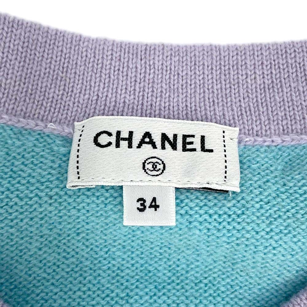 CHANEL cardigan Size 34 Light Blue/PurpleP76463 Cashmere100% Rhinestone
