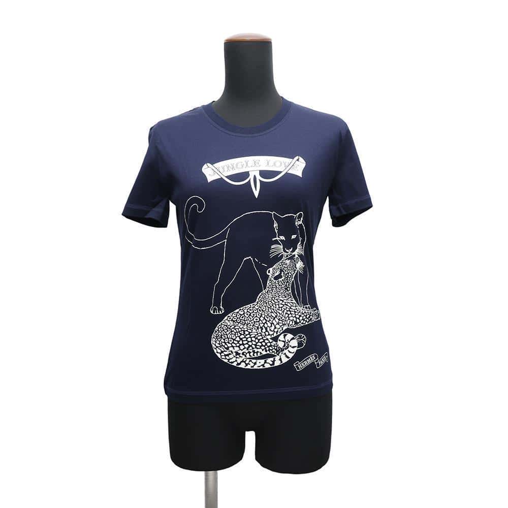 HERMES Jungle Love Cut and Sew Size 34 Navy/White Cotton100%