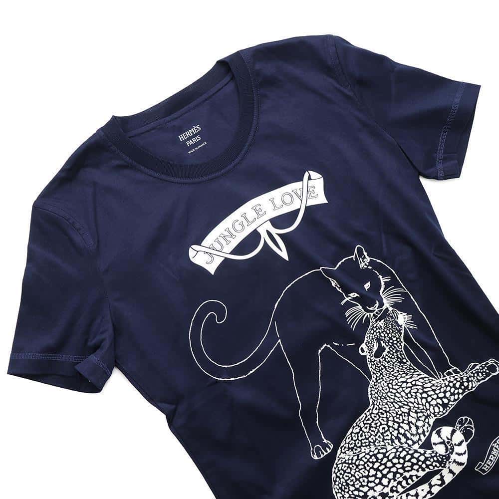 HERMES Jungle Love Cut and Sew Size 34 Navy/White Cotton100%