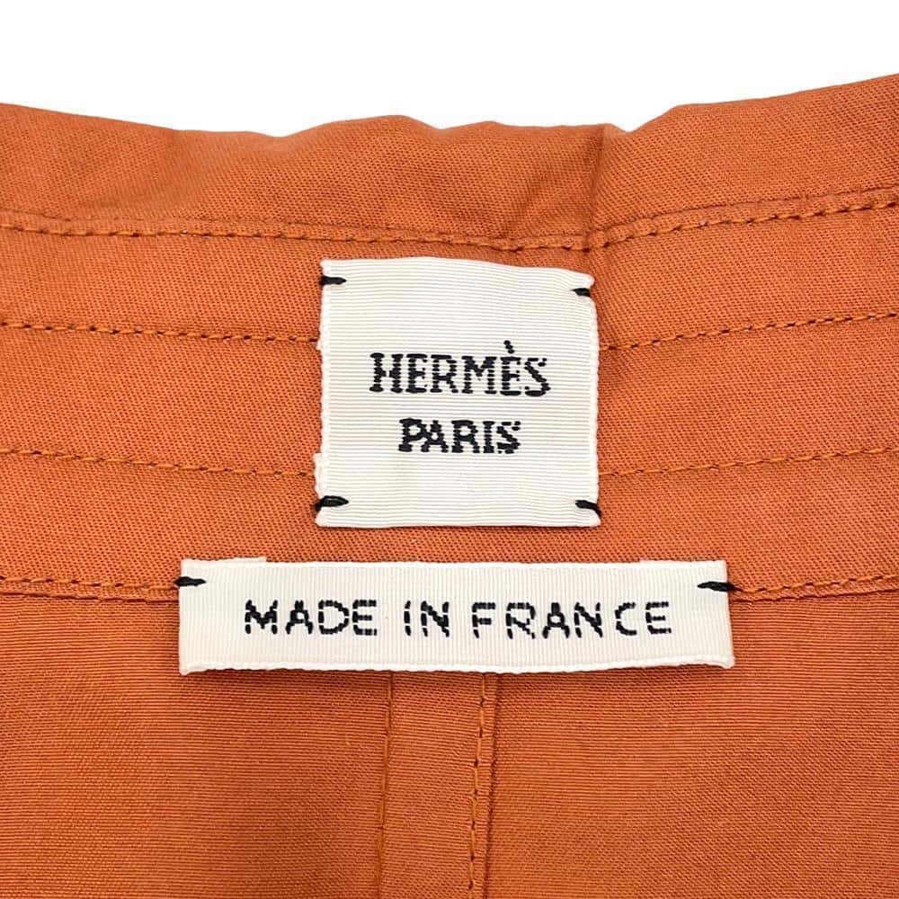 HERMES Frill Zip Elastic Dress Size 38 Orange Canyon Cotton100%