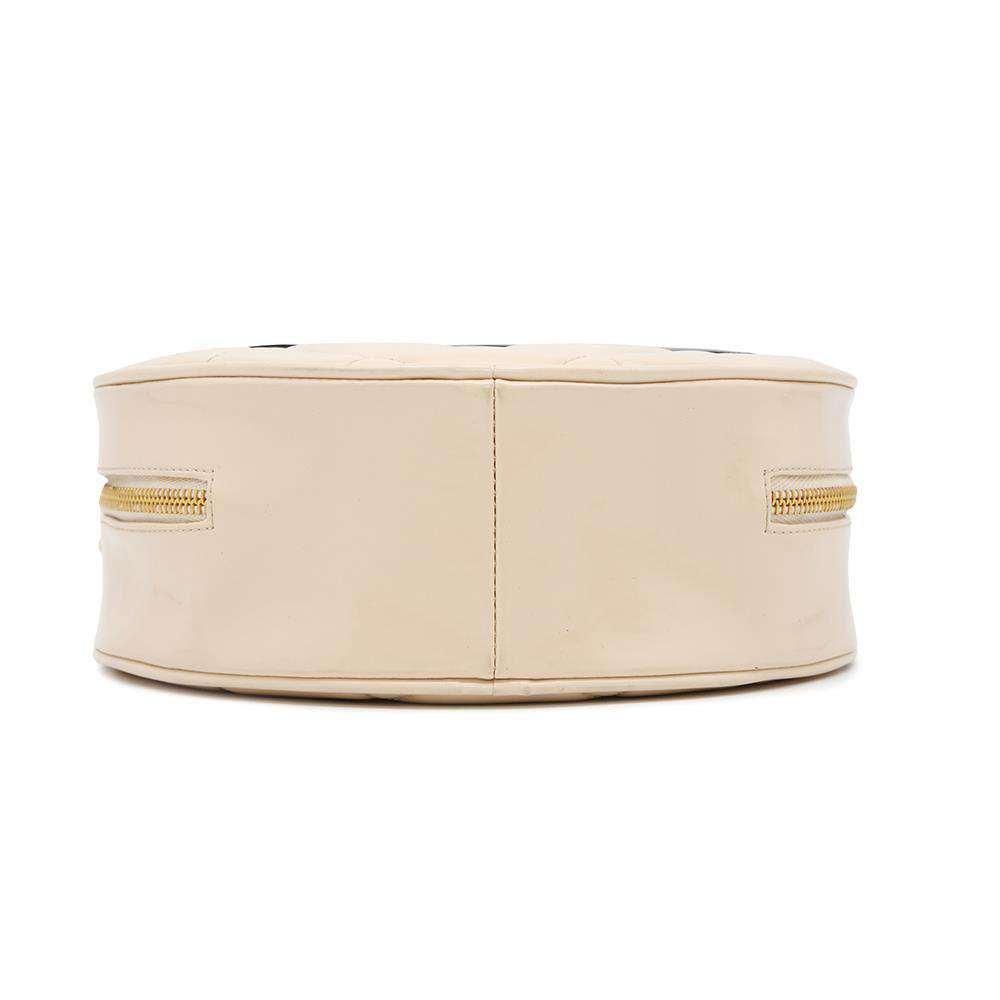 CHANEL Round Vanity Handbag Beige Patent Leather