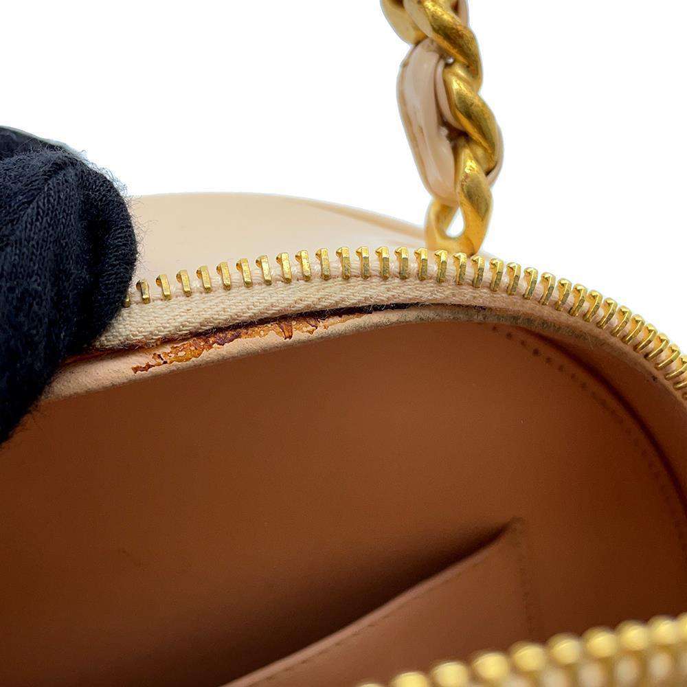 CHANEL Round Vanity Handbag Beige Patent Leather