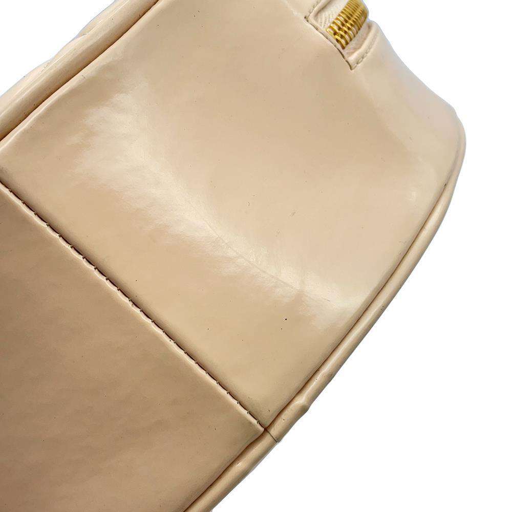 CHANEL Round Vanity Handbag Beige Patent Leather